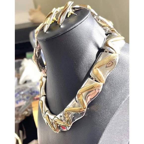 MORGAN TAYLOR Necklace Bracelet Earrings Signed Mixed Metals Jewelry Set Vtg A28 - Picture 3 of 5